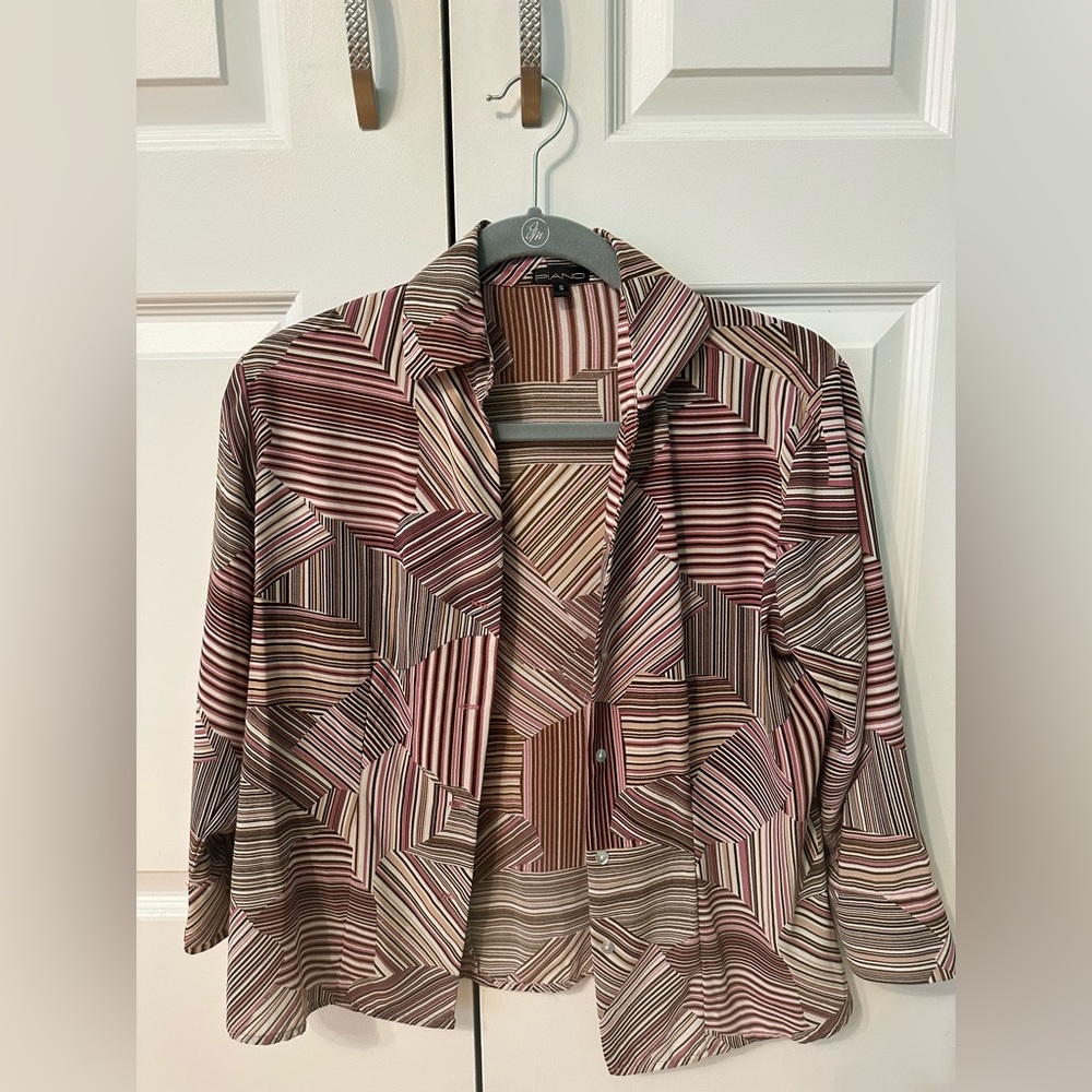 Vintage Patterned Button Down - Pink And Brown - image 2